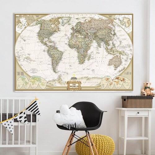 60X90cm Vintage World Travel Map Home Decoration Antique Poster Wall Chart Retro Matte Kraft Paper Map Of World Wall Stickers