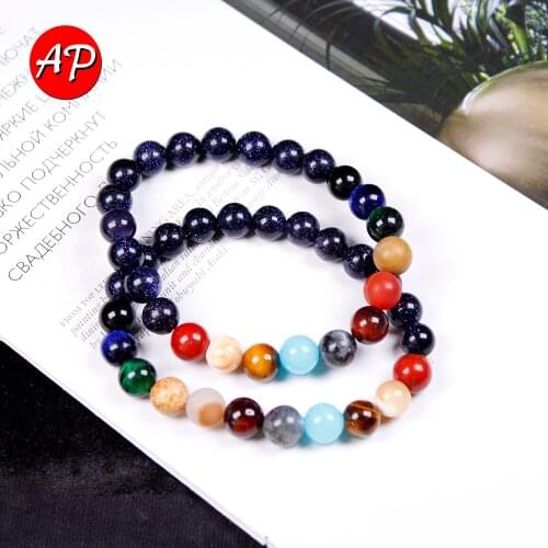 8mm 1pc Natural crystal Milky way 9 big planet Bracelet Gem Quartz Energy Stone Healing String Jewelry Protection Gift