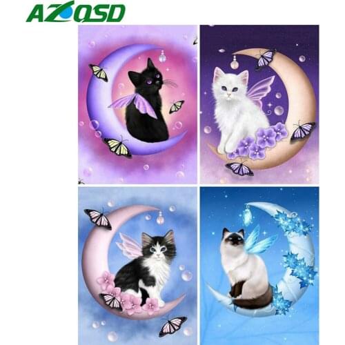 AZQSD 5D DIY Diamond Painting Cat Rhinestone Pictures Diamond Embroidery Animals Moon Cross Stitch Home Decoration Gift