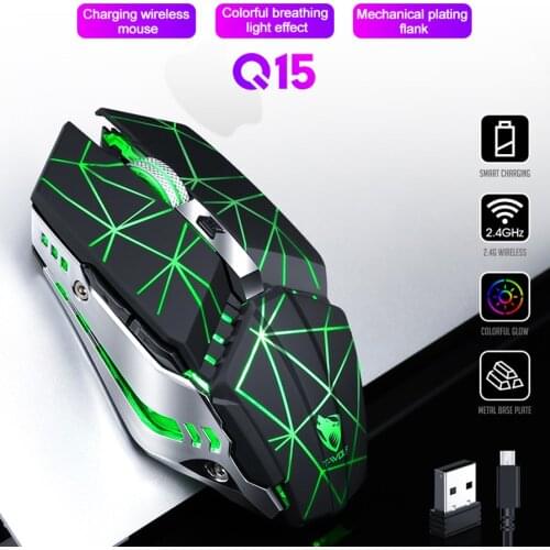 For T-wolf Q15 USB Wireless Mouse Charging Silent Mute Light Touch Wheel Gaming Mouse Star Black
