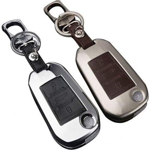 Peacekey Car Key Cover Case Alloy Leather Buckle wallet For Peugeot 3008 301 308 408 508 Three Button Key Case Cover