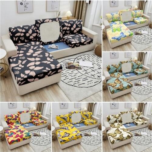 Butterflies Sofa Seat Cover 1-4 Seater Elastic Furniture Protector For Living Room Corner Sofa Slipcover Cushion Covers