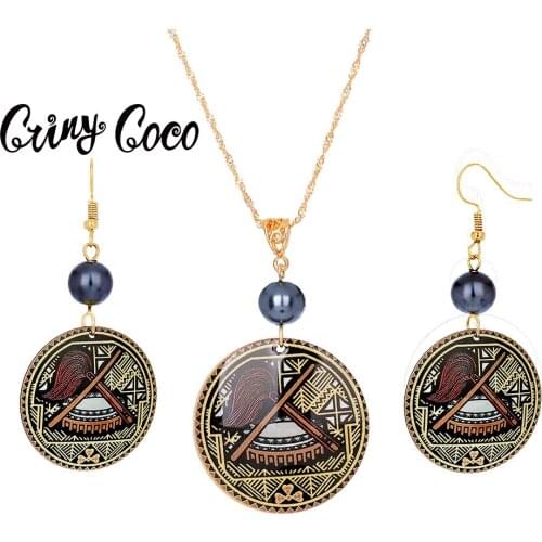 Cring Coco Acrylic Jewelry Sets 2021 Fashion Drum Sign Victory Pearl Earrings and Necklaces Set Hawaiian Beach Earing for Women