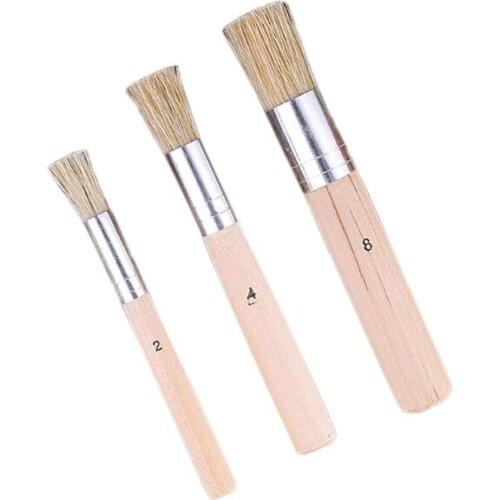 Wooden 3Pcs Natural Bristle Template Paint Brushes for Acrylic Oil Watercolor Art Painting on Wood Wall Paper and Crafts DIY