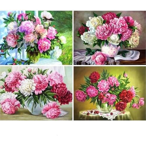 Diy 5D Diamond Embroidery Mosaic Paintings Colorful Peony Flowers Pictures Wall Art Rhinestone Posters Print Home Decoration