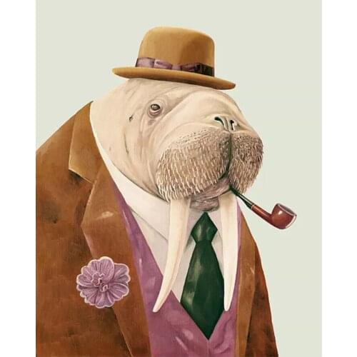 Animal Head Portrait Diamond Painting Full Round Walrus Gentleman DIY Toy Sticking Drill Cross Embroidery 5D Decorative