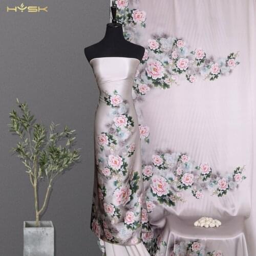 HYSK 100% pure silk satin fabric romantic rose floral digital printed patterns DIY sewing new charmeuse silk fabric cloth E2483