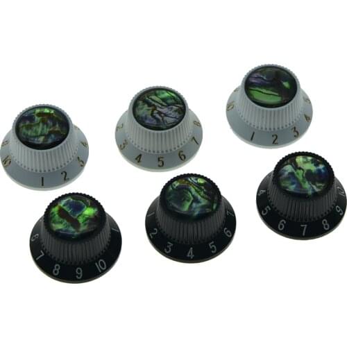 KAISH Set of 3 Plastic Push on Fit Abalone Top ST Strat Knobs Guitar/Bass Knob fits Metic 5.8mm Split Pots White/Black