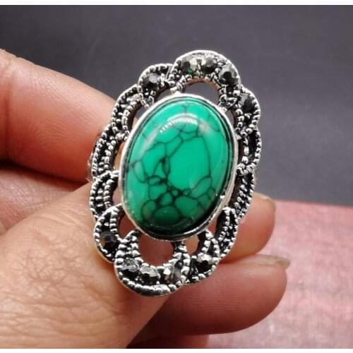 China White copper inlay imitation turquoise ring