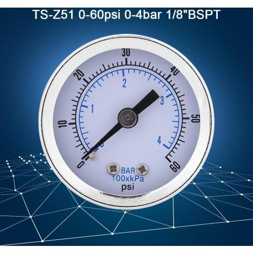 0-60psi 0-4bar 1/8"BSPT Pressure Gauge Manometer for Water Air Oil Dial Instrument