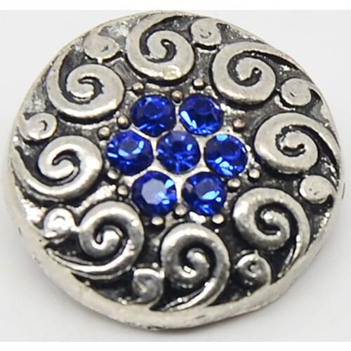 New design Dark Blue Color Rhinestone Styles Metal Snap Button Charms