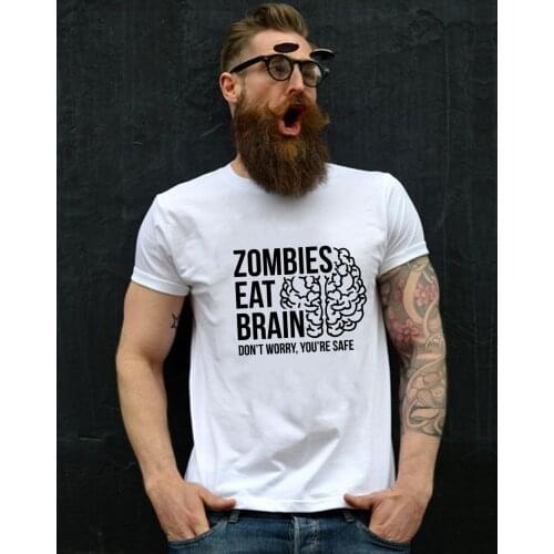Mens T-shirt Zombies Eat Brains You're Safe Print Summer Casual Funny Clothing T Shirts for Male Harajuku Top Graphic Tees Men