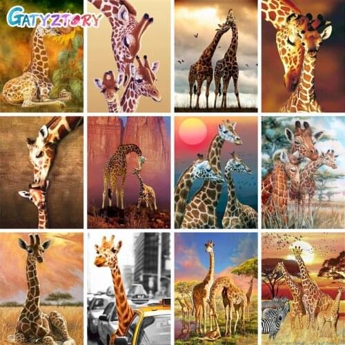 GATYZTORY 60x75cm Painting By Numbers DIY Giraffe Room Wall Art framed Animal Oil Paint For Adults Home Decoration