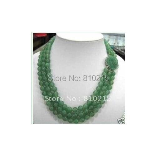 Jade Necklace 3RowsGreen Jade jewelry AA 8MM Round shaper 18''-20''inchs Fashion Jewelry Wholesale New Free Shipping NF60
