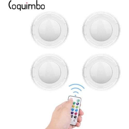 Coquimbo 4 Pcs/Set Under Cabinet Night Light With Remote Controller 16 Colors Batter Operated Night Light For Stair Kitchen