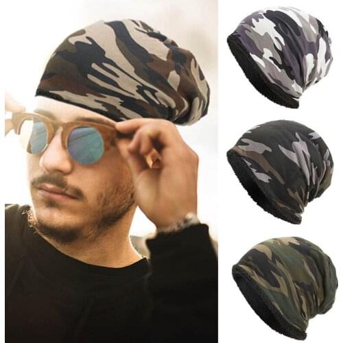 New Fashion Men Camouflage Flower Beanie Men Bonnet Bone Head Cap Winter Cotton Beanies Caps Hat Bonnet Homme