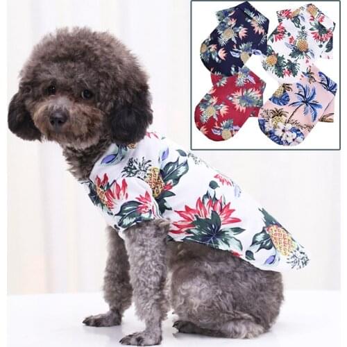 Dog Clothes Summer Beach Cat Shirt Hawaii Beach Casual Dog Cute Print Pet Travel Shirt Pineapple Floral Short Sleeve Cat Blouse