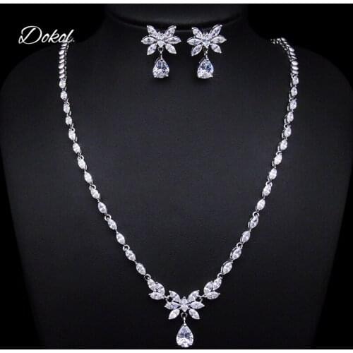 DOKOL Clear CZ Stone Flower Earrings Necklaces Sets for Women New Fashion Silver Color Jewelry Set Bridesmaids Gift DKS0083
