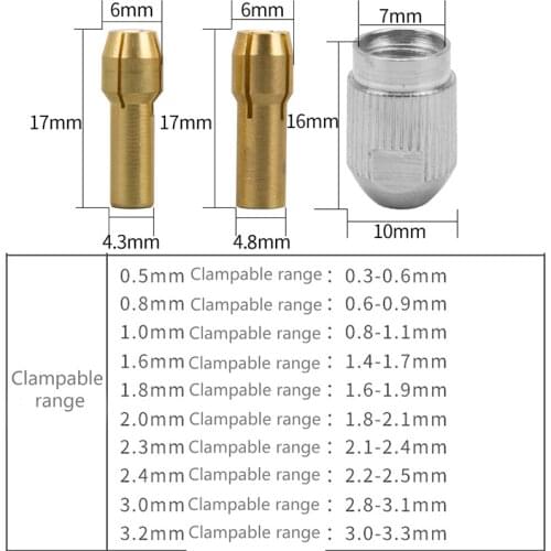 Mini Drill Brass Collet Chuck for Dremel Rotary Tool 6Pcs 1-3.2mm Brass with M8x0.75mm Black Nut for Dremel Accessories