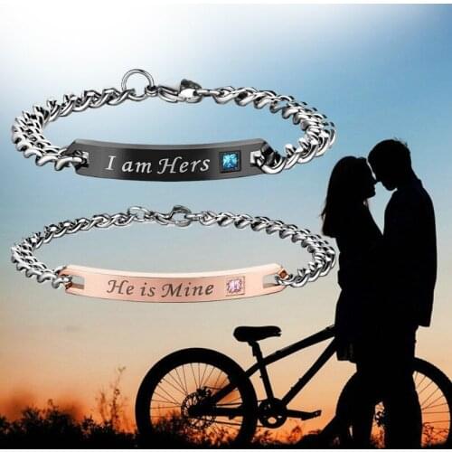 Couples Bracelets Set Personalized Letters Stainless Steel Love Promise Matching Bracelets for Couples Boyfriend Girlfriend Gift