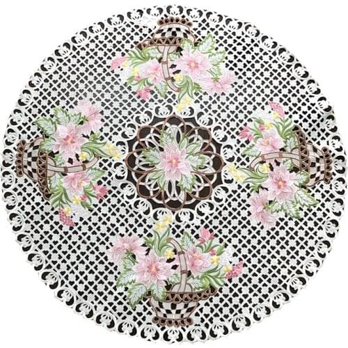 High-end luxury embroidery lace pink peony cloth art European style 85cm Circular table mat The table cloth Eat mat Table mat