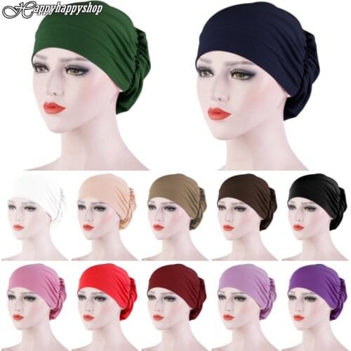 Pure Color Muslim Islamic Stretch Turbante Inner Hijab Cap Underscarf Bonnet Hat Female Headband Wraps Femme Headwear