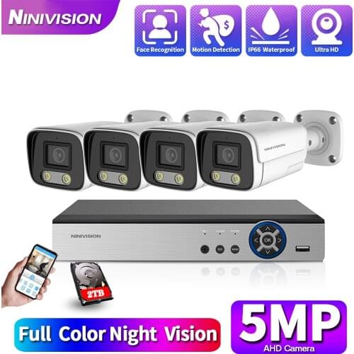 5MP AHD CCTV Video Surveillance System 4CH DVR Kit 4PCS 5.0MP HD Indoor Outdoor Security Waterproof Camera P2P With Face Detect