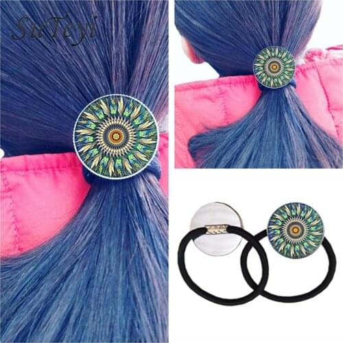 SUTEYI Fashion Buddhist Mandala Flowers Hairbands Vintage Women Girls Hairpins clip Jewelry Extensible Black Hairpins Yoga Gift