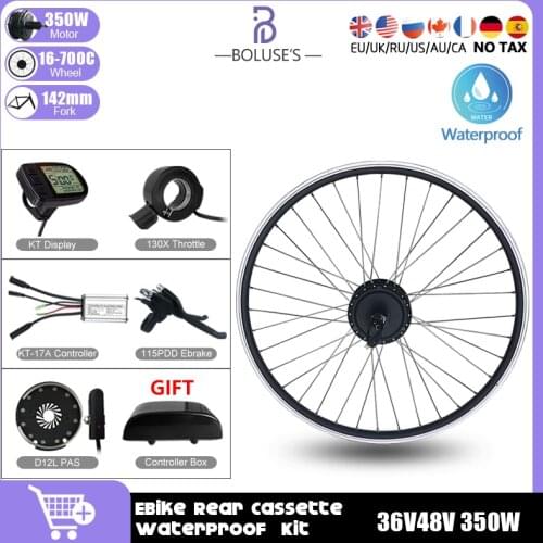 Electric Bicycle Gear Hub Motor Kit 36V48V 350W Rear Cassette Hub Motor Wheel 142mm dropout EBike Waterproof Conversion Kit