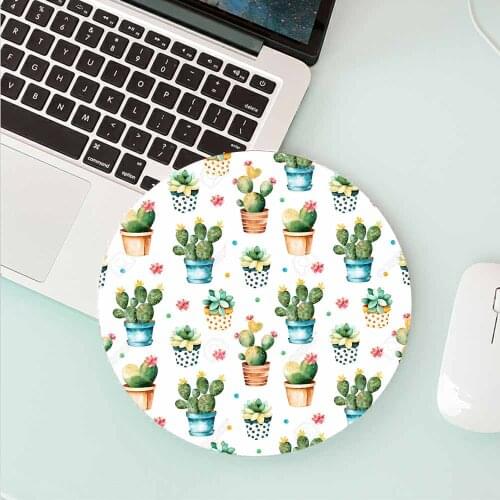 Green Plant Cactus Kawaii Gaming Accessories Round Mouse Pad Wholesale Agent Laptop PC Office Keyboard Rubber Pad Gamer Desk Mat