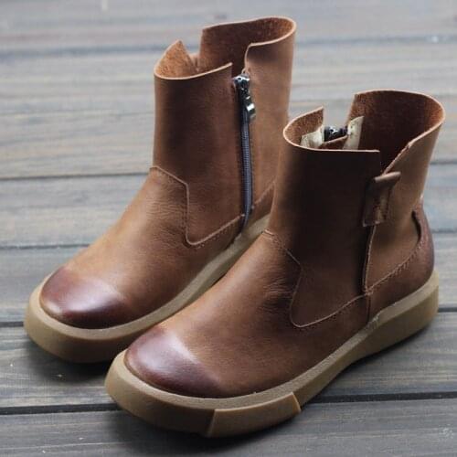 Womens Boots Fall 100% Genuine Leather Ladies Ankle Boots Rubber Sole Autumn Women Shoes Female Footwear