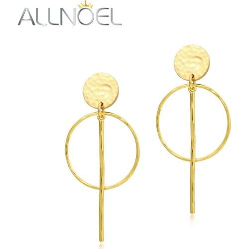 ALLNOEL Brass Circle Disc Long Tassel Earrings For Women Real Gold Plated Copper Geometric Round One-Word Stick Stud Earrings