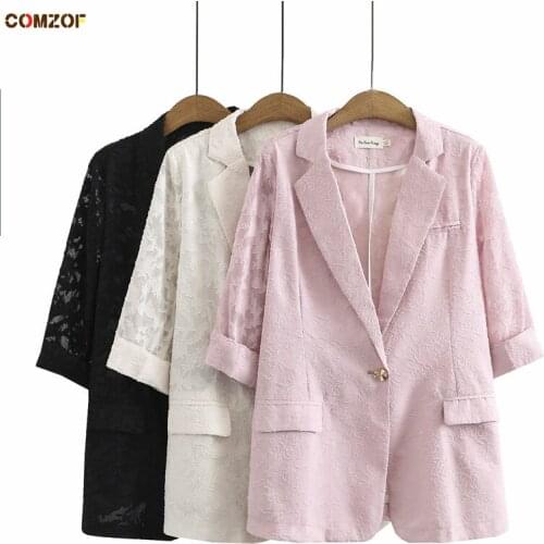 Plus Size Women Blazer Half Sleeve Patchwork Lace Coats 2021 Spring Autumn Loose Blazers Casual Clothing Jackets Chaquetas 4XL