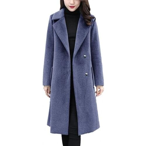 Plus Size XL-6XL Womens Wool Coat 2020 Autumn Winter Long Jackets Thin Womens Black Basic Coats Womens Windbreaker Wool Coats