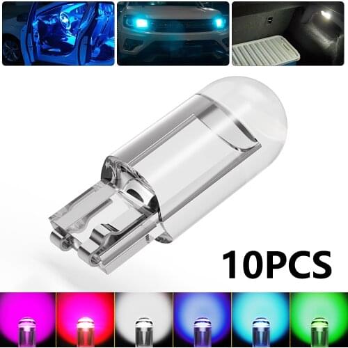 10pcs White Wedge License Plate Lamp Glass Housing Cob LED Car bulb W5W 194 T10 3000K 6000K Dome Light White Diedo