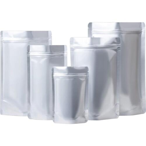 100Pcs/Lot Zip Lock Pure Mylar Foil Stand Up Bag with Round Corner Self Seal Tear Notch Doypack Food Dry Meat Tea Storage Pack