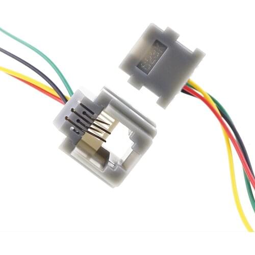 20 pcs 623K-6P4C RJ11 Modular Connector 623K 6P4C Socket Female Crimp Wire 4 Core15 cm Length Black Insulator Network Connector