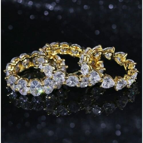 3 Types)1 Row Full Iced Out Bling Cubic Zirconia Mens Women Rings Geometric Heart Ring Jewelry Gold Silver Color Ring For Gifts