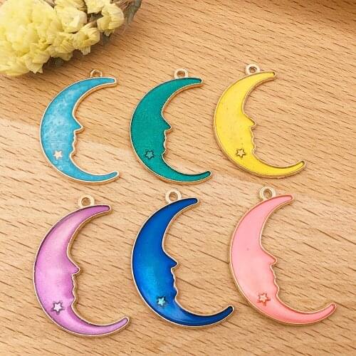 Mix 8pcs 6 Colors Enamel Gold Plated Charms Alloy Moon Pendant for DIY Necklace Bracelet Earrings Jewelry Making