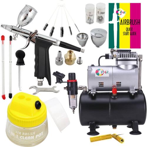 OPHIR 0.3mm 0.5mm 0.8mm Airbrush Gun Dual-Action Airbrush Kit Air Compressor Tank with Cleaning Tools for Model Hobby Nail Art