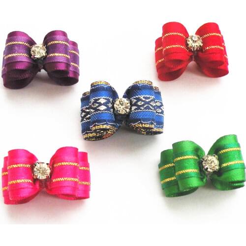 100PC/Lot Handmade Bling Dog Hair Bows Pet Accessories Dog Grooming Bows Rubber Bands