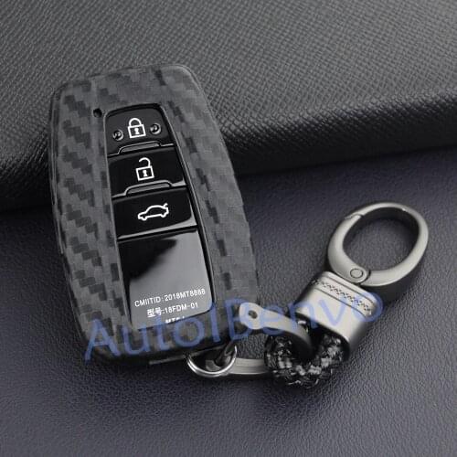 Car Key Chain Case Carbon Fiber Textured For New Toyota Camry C-HR Prius RAV4 Avalon Corolla Keychain Cover Holder Accessories