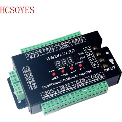 DC5V-24V Digital display 24CH Easy dmx512 DMX decoder,LED dimmer each channel Max 3A,24CH*1.5A, 24LU led 8 groups RGB controller