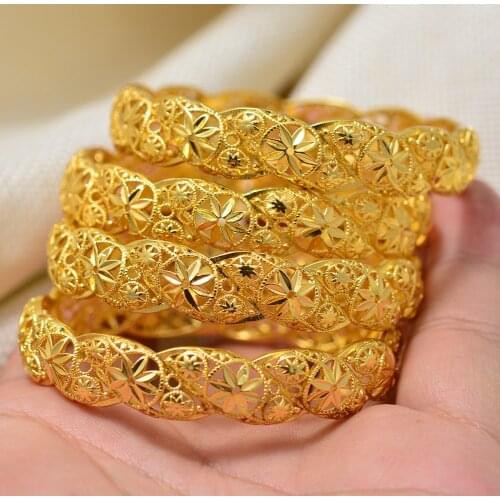 Dubai Arab Wedding Jewelry Bracelet Bangles for Women Girl Indian Gold Bracelets&Bangles Copper Ball Cuff Bangles Bridal Jewelry