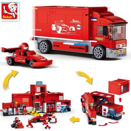 2 IN 1 City F1 Formula Racing Car Transport Truck Model Bricks Building Blocks Sets Brinquedos Kit Educational Toys for Children