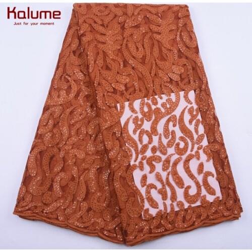Kalume Latest Sequins African Milk Silk Lace Fabric Embroidery Nigerian Tulle Lace 5 Yards French Net Lace Fabric For Party 2040