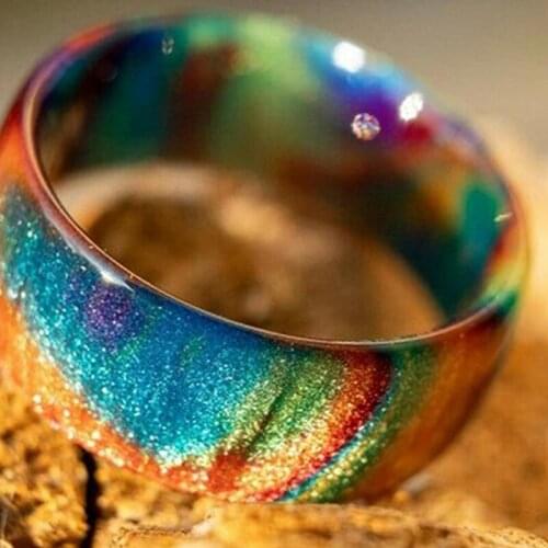 Rainbow Opal Birthday Proposal Gift Party Band Ring Round Cut Natural Rings Exquisite Female Blue Sky White Cloud Opal Ring