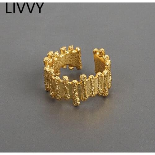 LIVVY Silver Color 2021 New Retro Lace Wave Ring Female Fashion Unique Design Irregular Jewelry Gorgeous Couple Party
