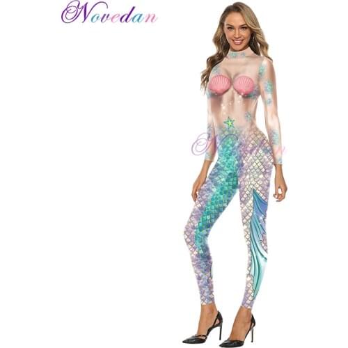 Mermaid Costume Cosplay Sexy Long Sleeve Fitness Jumpsuit Female Stage Dance Wear Mermaid Costume