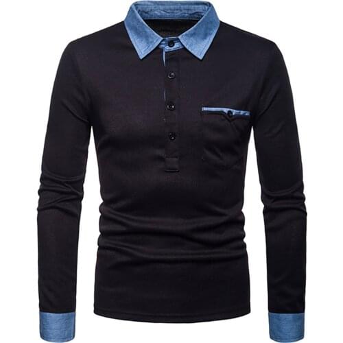 2020 Spring Autumn New Men Fashion Long Sleeve Cotton Polo Shirt Casual Jean Collar Design Male Top Big Size